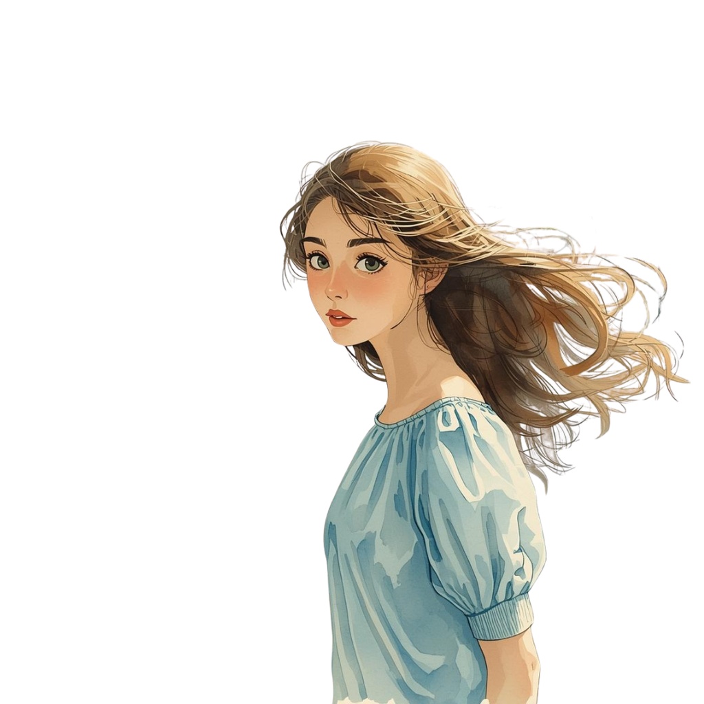 水彩×水色×アンティーク「旅する女性と旅アイテム」クリップアートセット【PNG】