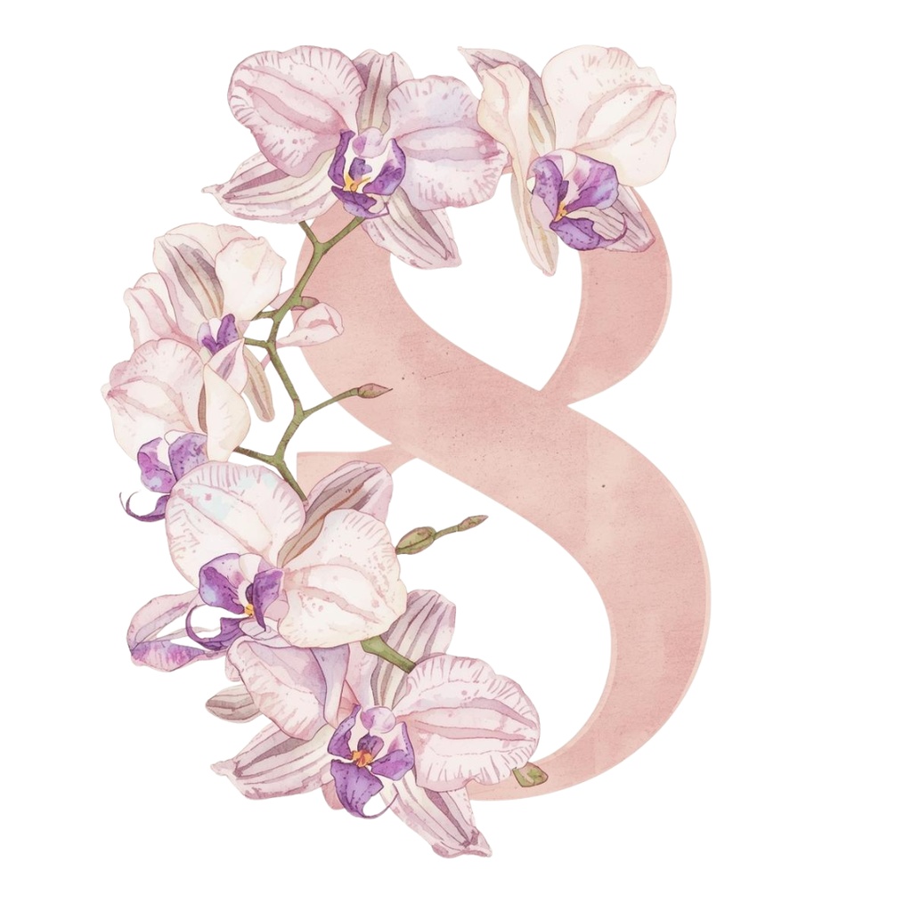 水彩ピンクアンティーク・数字と花のクリップアートセット(全10点 PNG)