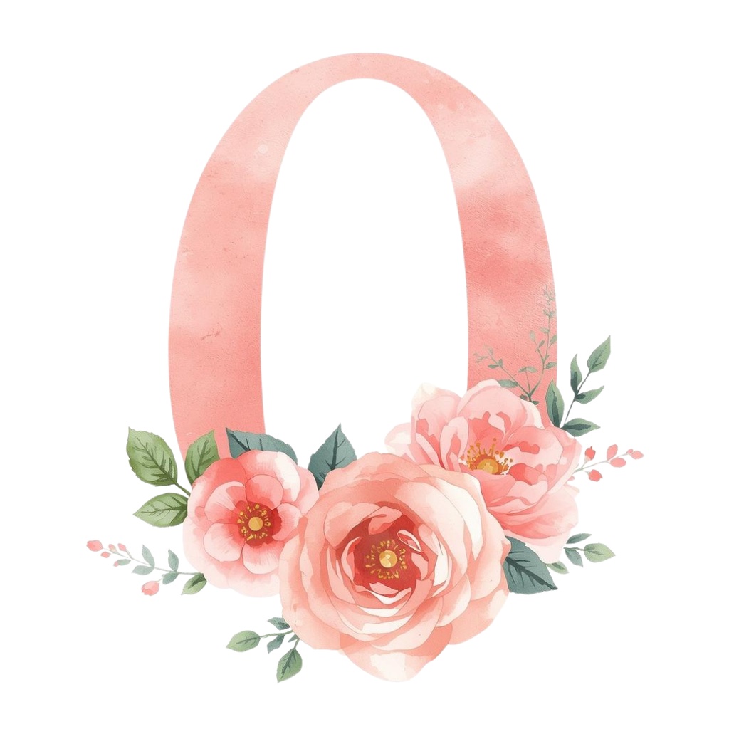 水彩ピンクアンティーク・数字と花のクリップアートセット(全10点 PNG)