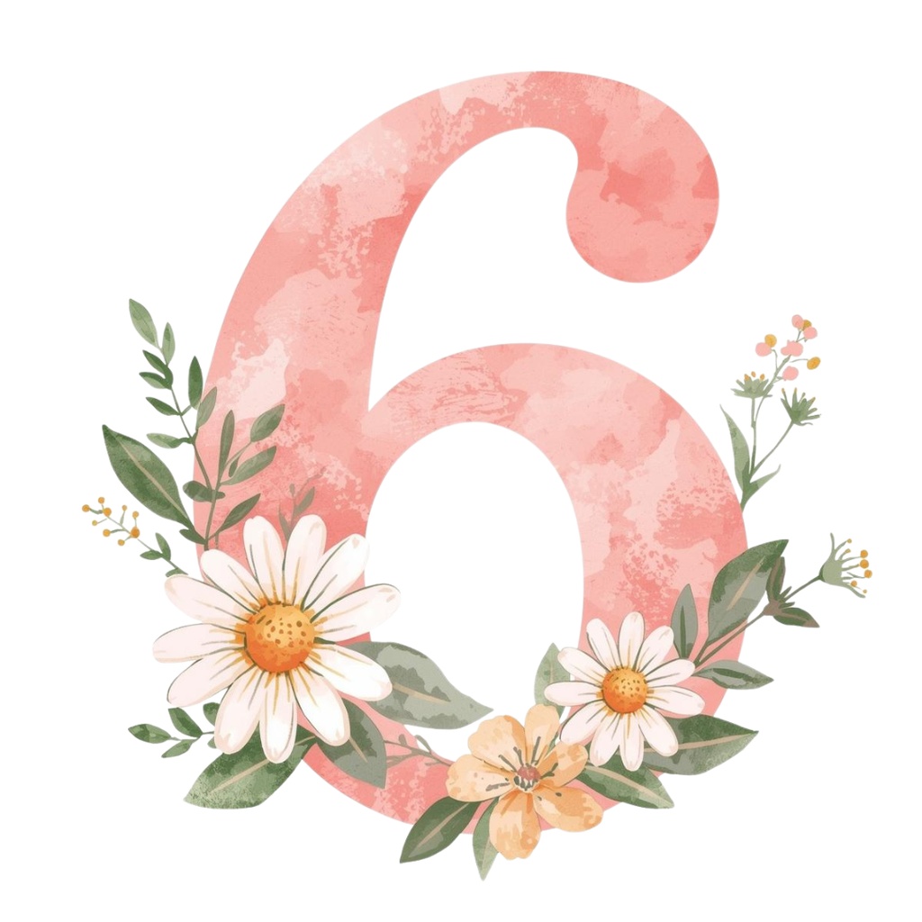 水彩ピンクアンティーク・数字と花のクリップアートセット(全10点 PNG)