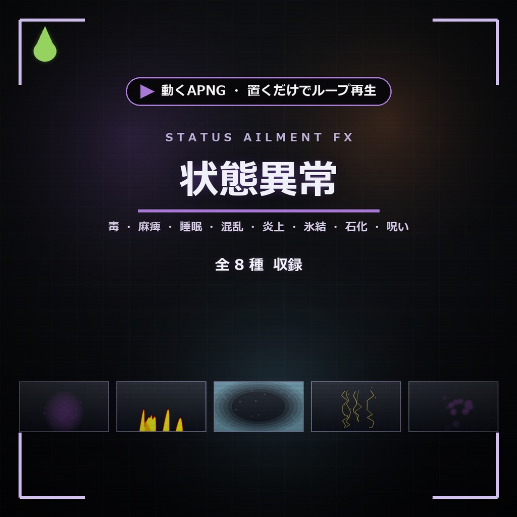 【ココフォリア】置くだけで動く立ち絵に被せる状態異常APNG 8種