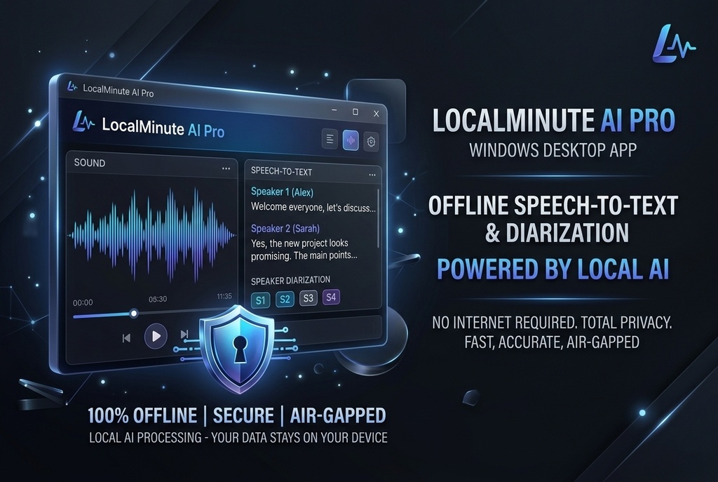 【完全ローカルAI】LocalMinute AI Pro版（買い切り） - 音声文字起こし・話者分離・PDF/画像OCR