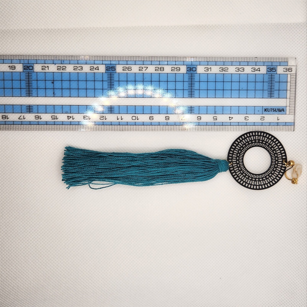 ブルーグリーンロングタッセルイヤリング(ピアス)