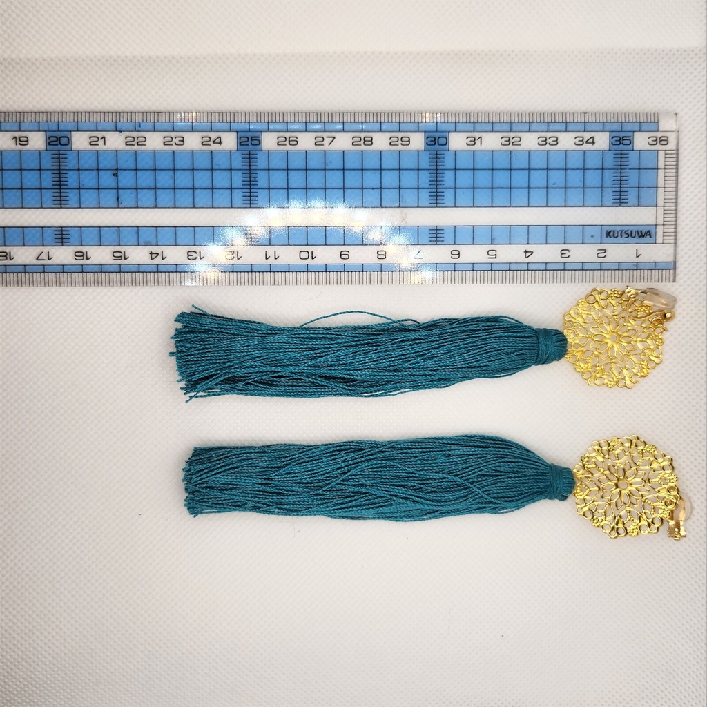 ブルーグリーンロングタッセルイヤリング(ピアス)