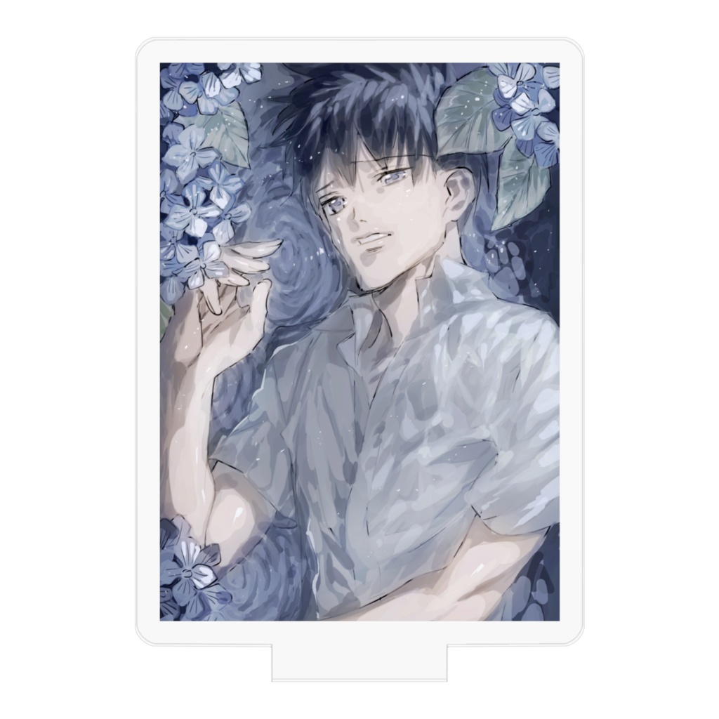 紫陽花と少年と水たまり