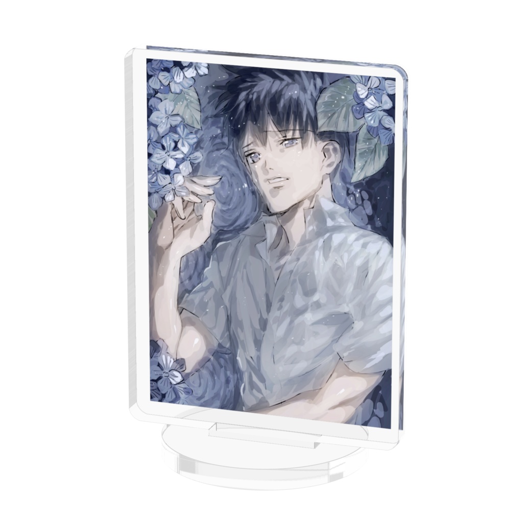紫陽花と少年と水たまり