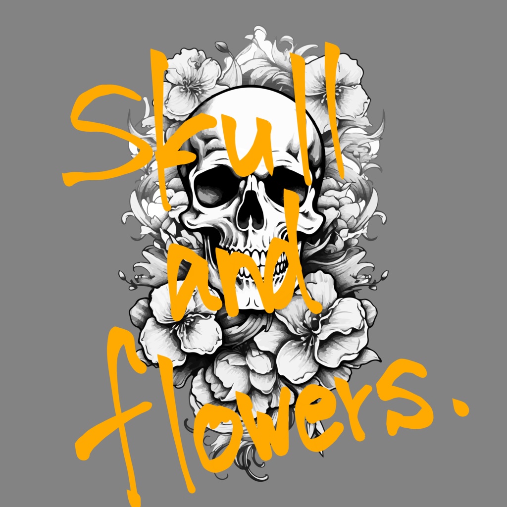 Skull and flowers 刺青 入れ墨 タトゥー デカール