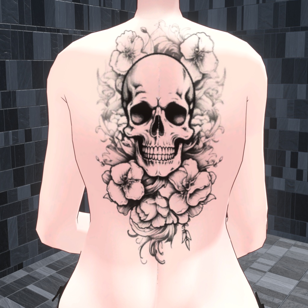 Skull and flowers 刺青 入れ墨 タトゥー デカール