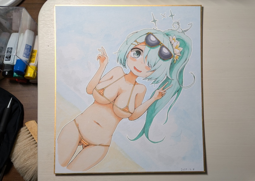 【アナログ色紙】ヒヨリ(水着?)