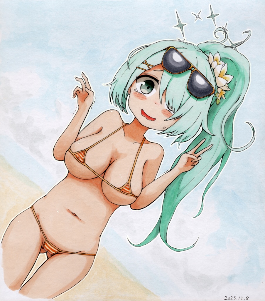 【アナログ色紙】ヒヨリ(水着?)