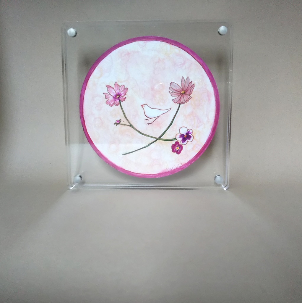 小鳥と花 手書きイラスト 両面【13】