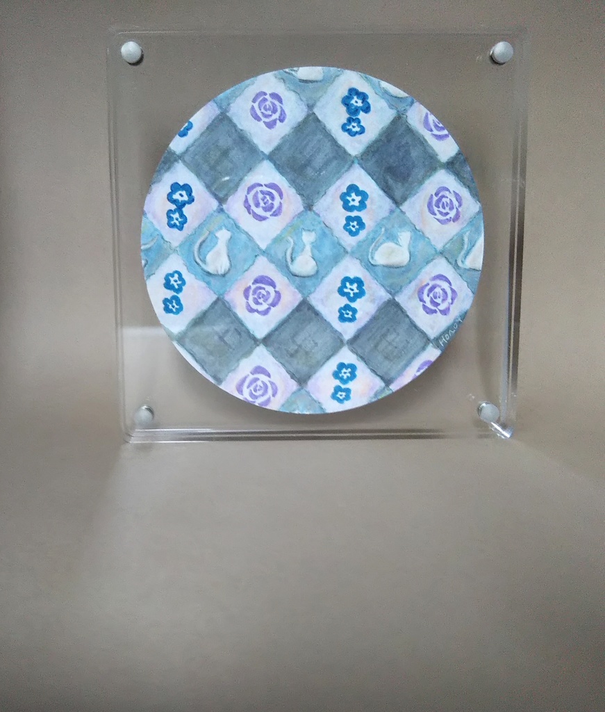 青い花と猫 手書きイラスト 両面【15】