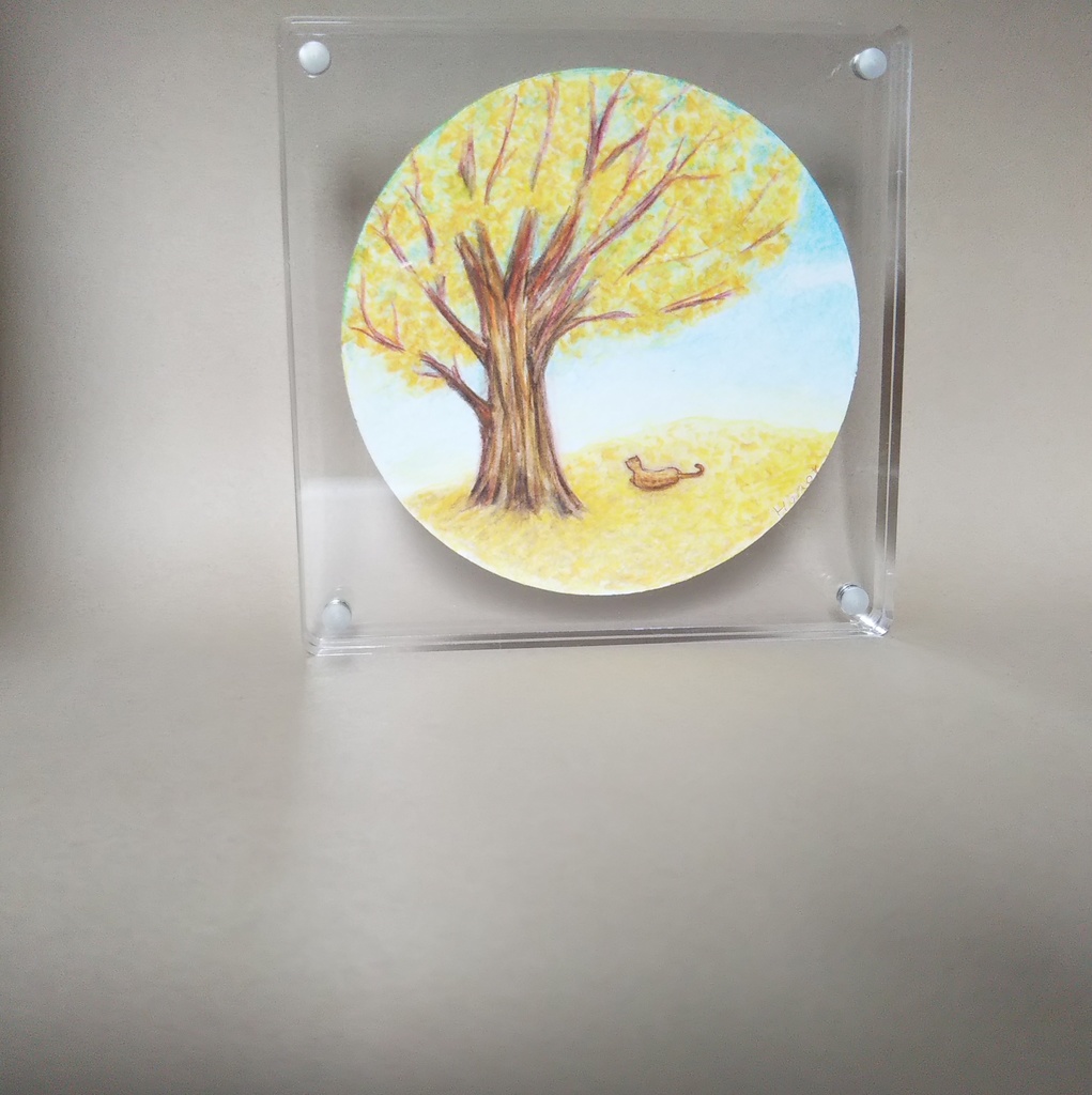 猫と秋 手書きイラスト 両面 【18】