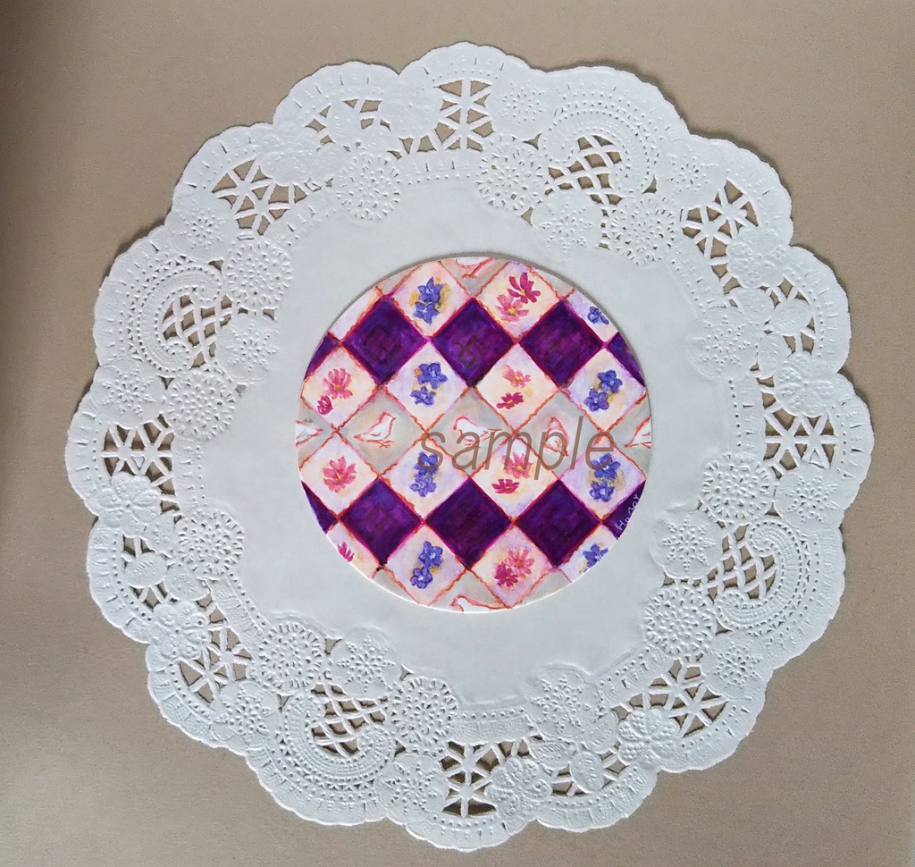 小鳥と秋 手書き両面イラストコースター【19】