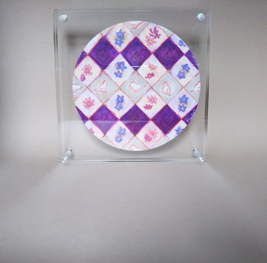 小鳥と秋 手書き両面イラストコースター【19】