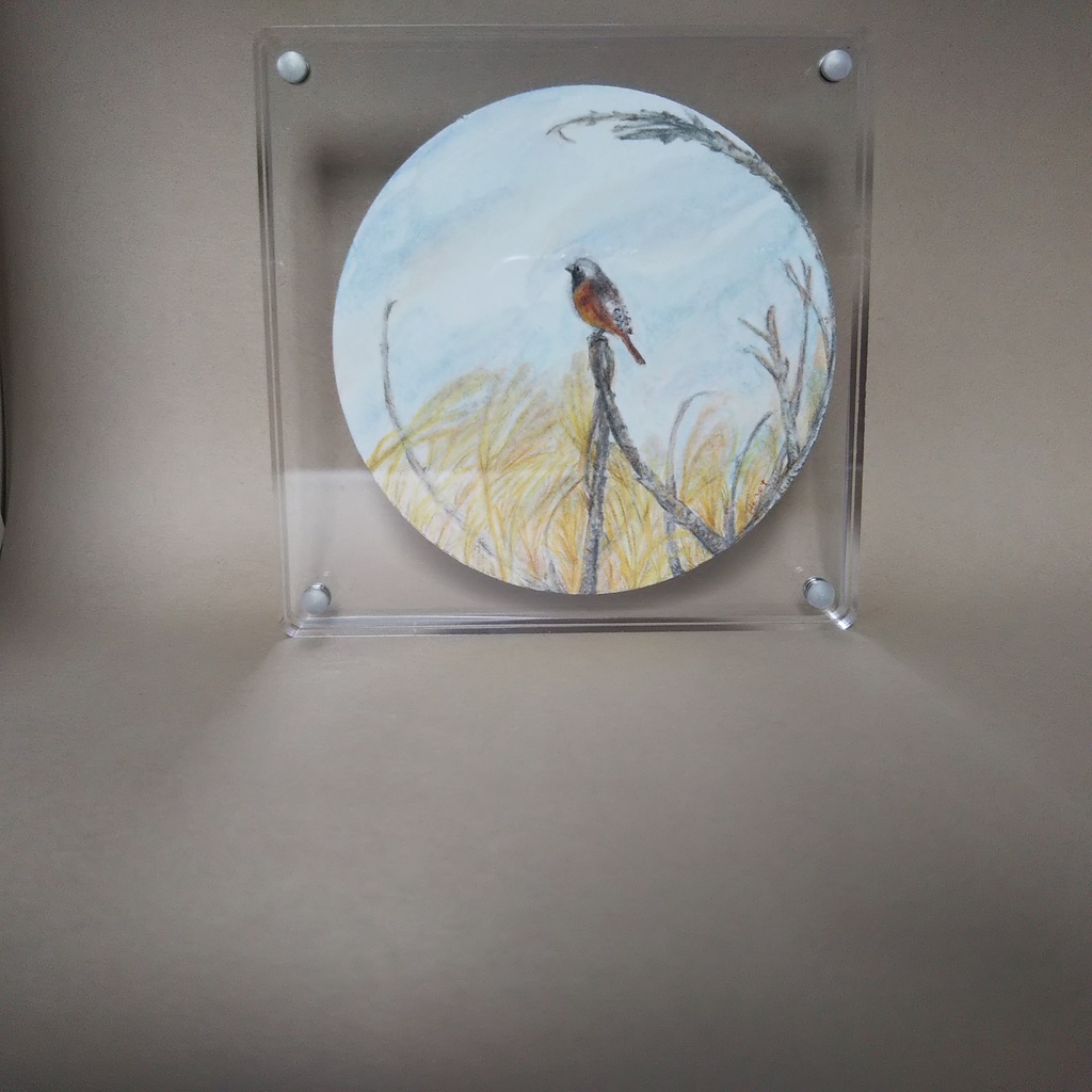 小鳥と秋 手書き両面イラストコースター【19】