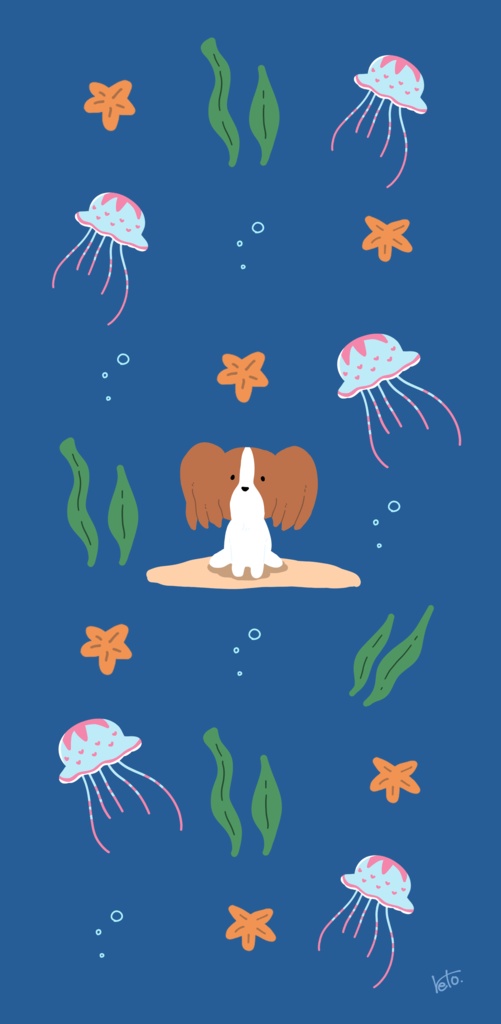 【無料】パピヨン×クラゲ【壁紙】