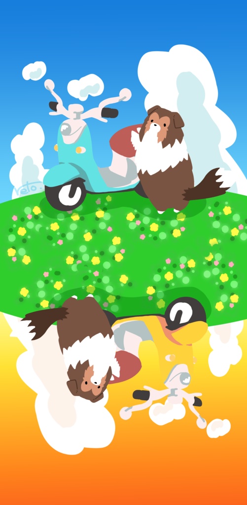 【無料】シェルティ×バイク【壁紙】