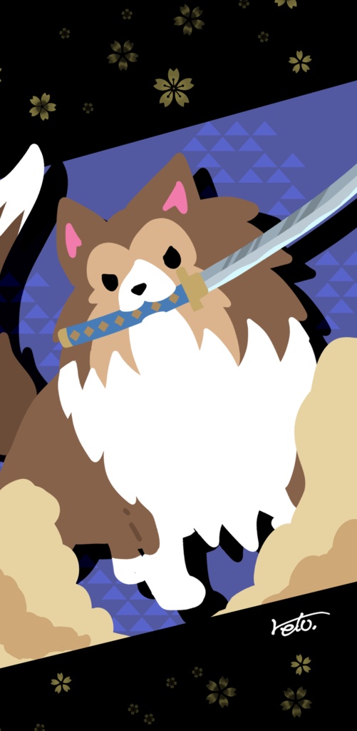 【無料】シェルティ×日本刀【スマホ壁紙】