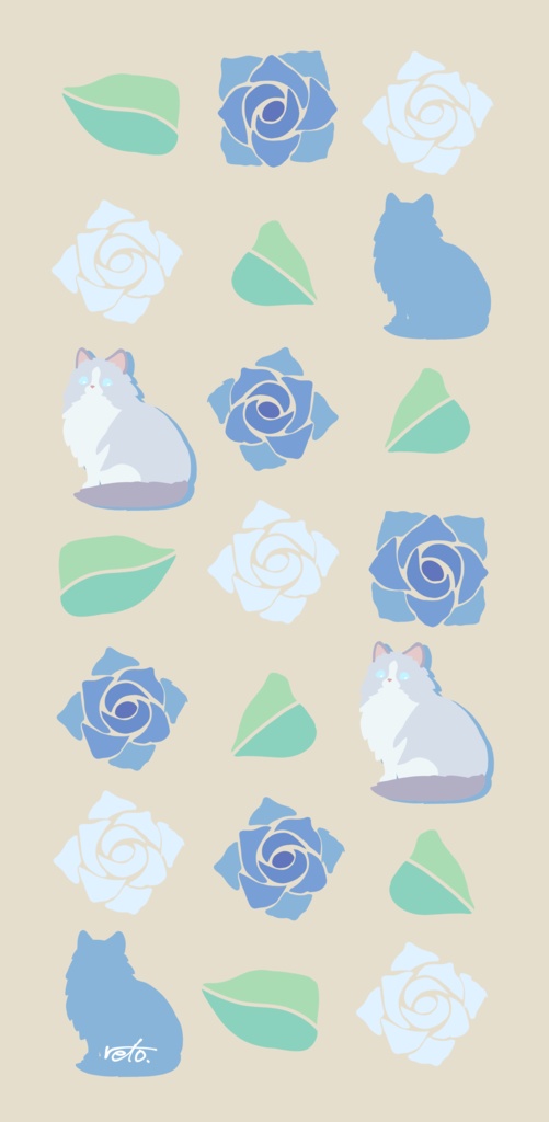 【無料】ラグドール×薔薇【スマホ壁紙】