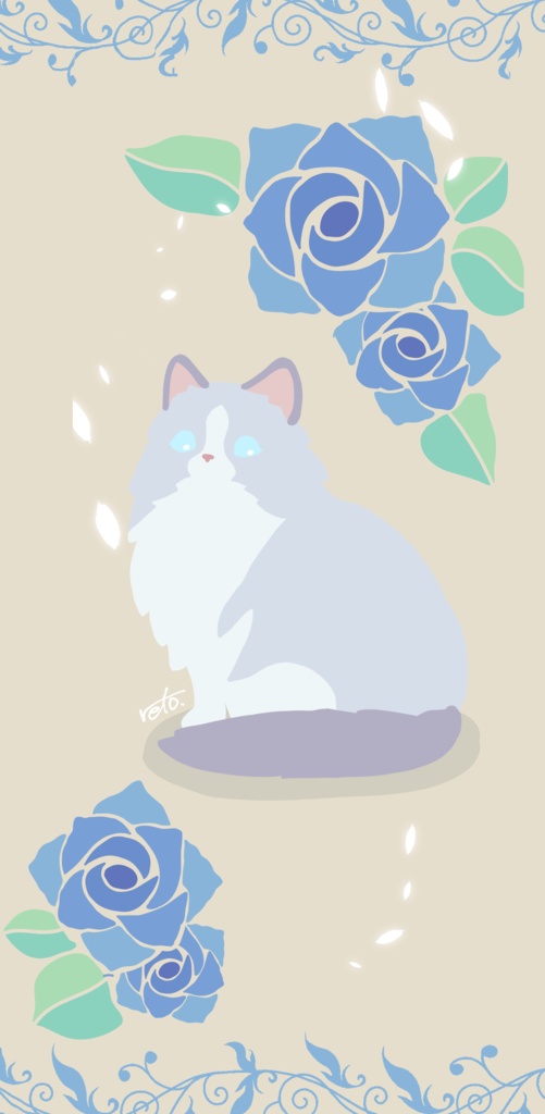 【無料】ラグドール×薔薇【スマホ壁紙】