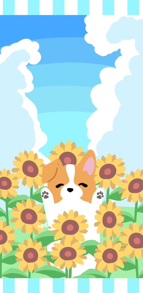 【無料】コーギー×ひまわり【スマホ壁紙】