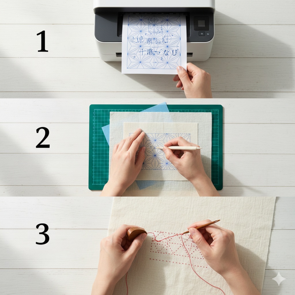 【実寸型紙】刺し子コースター図案「七宝つなぎ」10cm(PDF・SVGデータ)