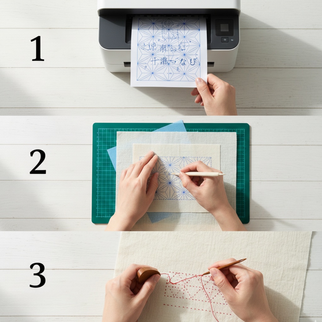 刺し子図案:七宝つなぎ(ふきんサイズ 35cm)印刷用PDF & SVGデータ/