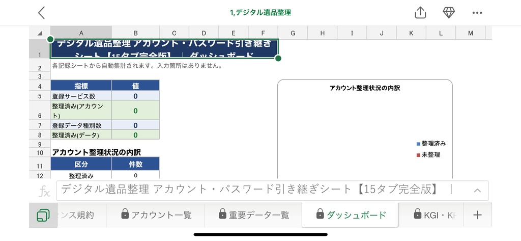 デジタル遺品整理 アカウント・パスワード引き継ぎシート【15タブ完全版】
