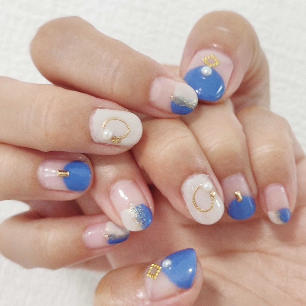 ★オーダーネイルチップ★イケメンシリーズイメージ お月見ブルーフレンチネイル