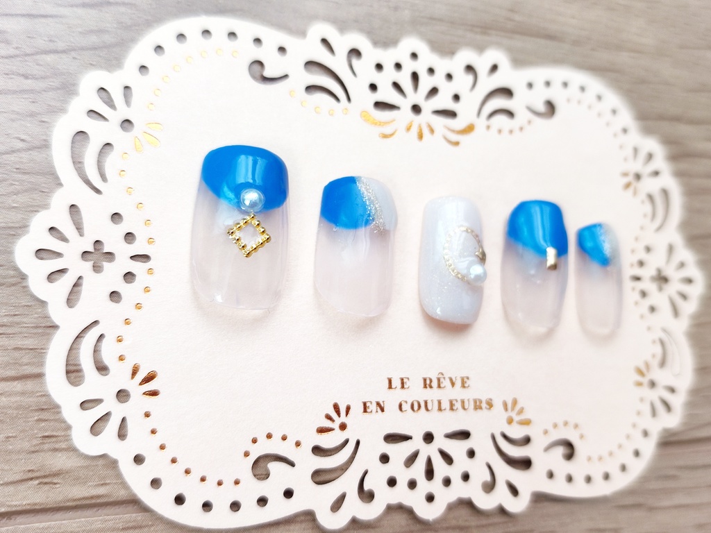 ★オーダーネイルチップ★イケメンシリーズイメージ お月見ブルーフレンチネイル