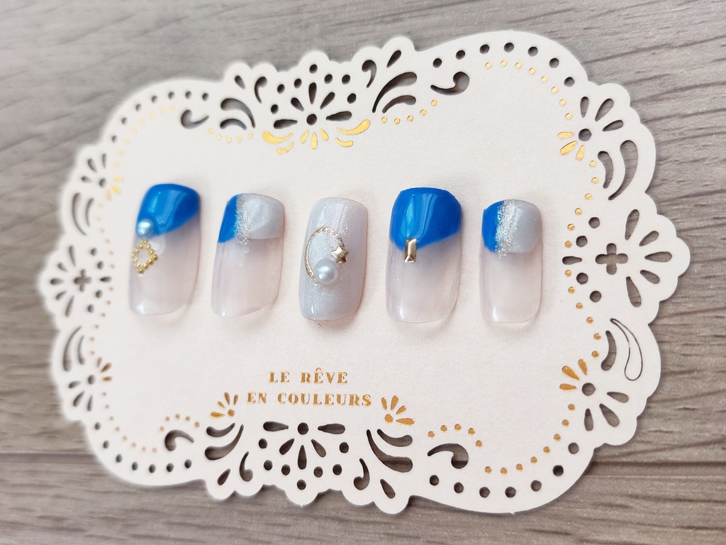 ★オーダーネイルチップ★イケメンシリーズイメージ お月見ブルーフレンチネイル