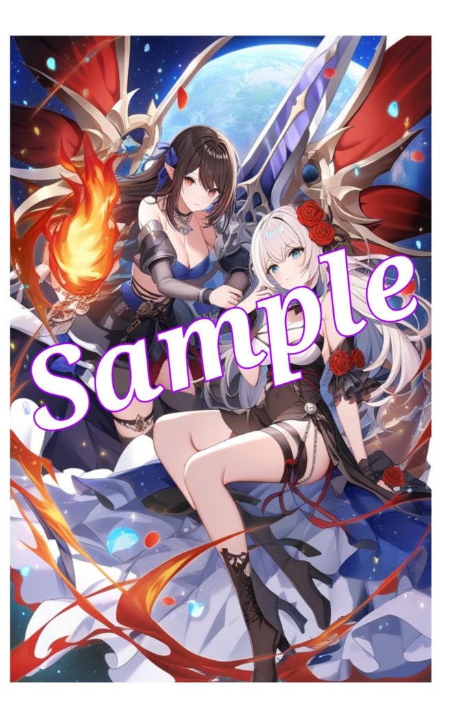 炎と剣士(B2タペストリー、AIイラスト)