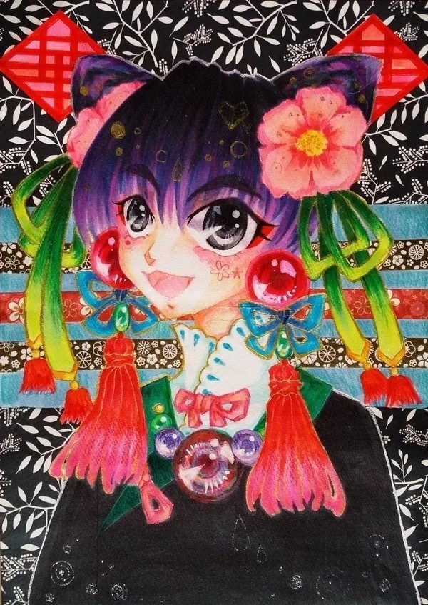 【オリジナル手描きイラスト】「極彩色チャイナ」