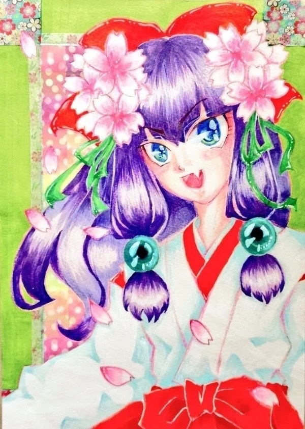 オリジナル手描きイラスト 快活桜巫女娘 皇キユの花いちもんめ亭 Booth