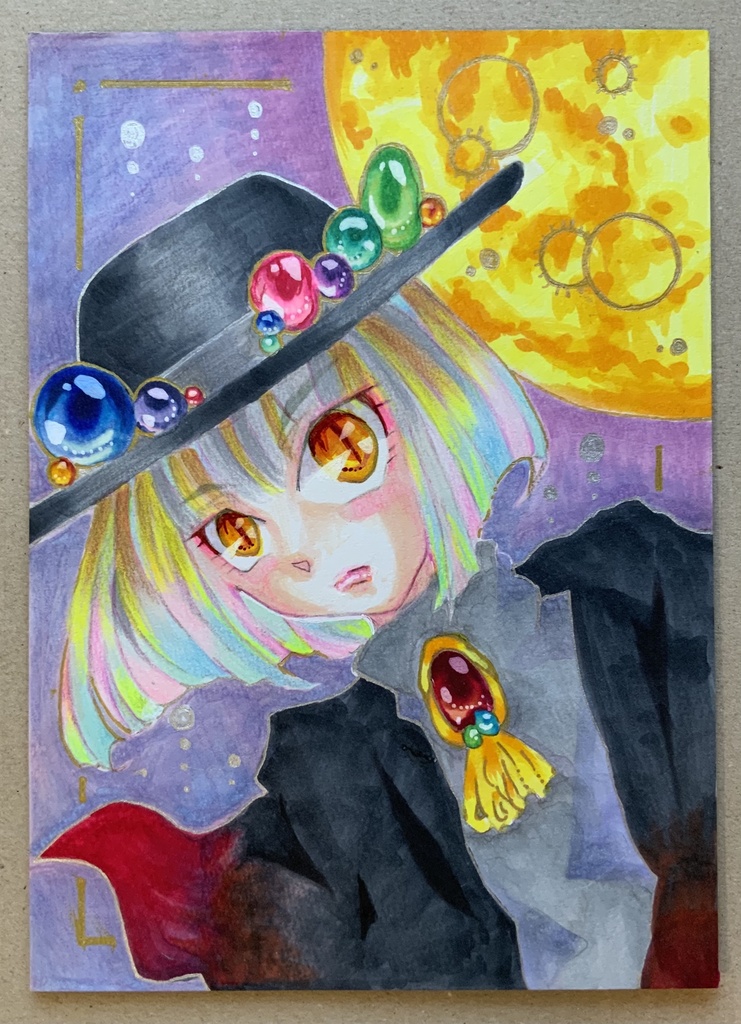 【オリジナル手描きイラスト】「満月に唄う」