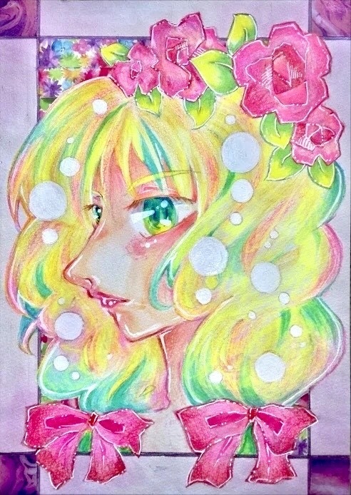 【オリジナル手描きイラスト】「花とリボンと」