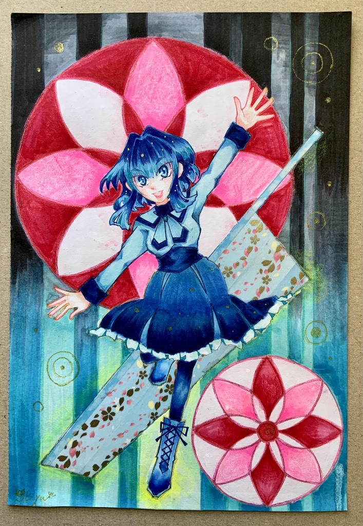 【アナログオリジナルイラスト】「召喚士、暗闇からヒカリを」