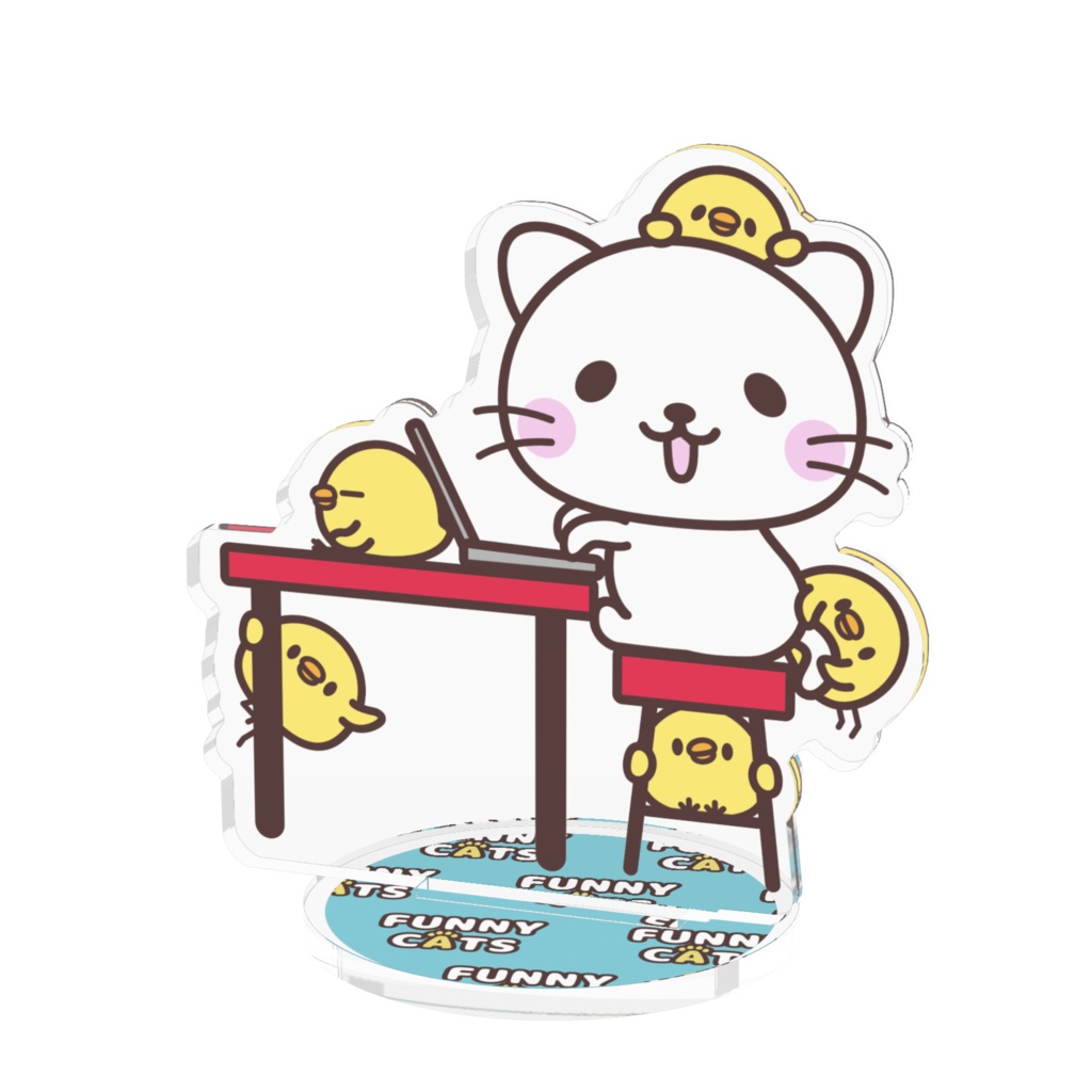 PC作業中のニャンコと邪魔するヒヨコ