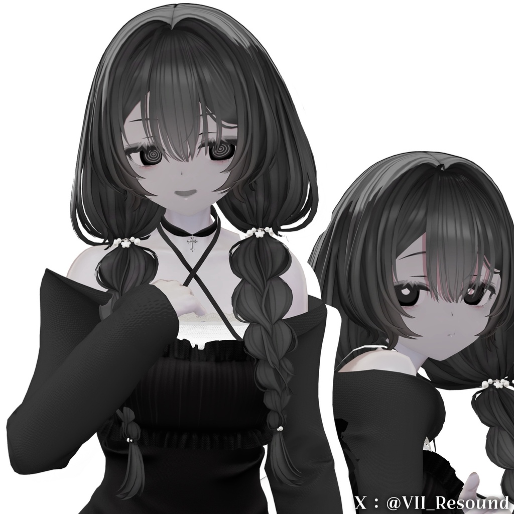 ✨️販売セール中!✨️【オリジナル3Dヘアモデル】みつあみローツイン(mituami_LowTwin)