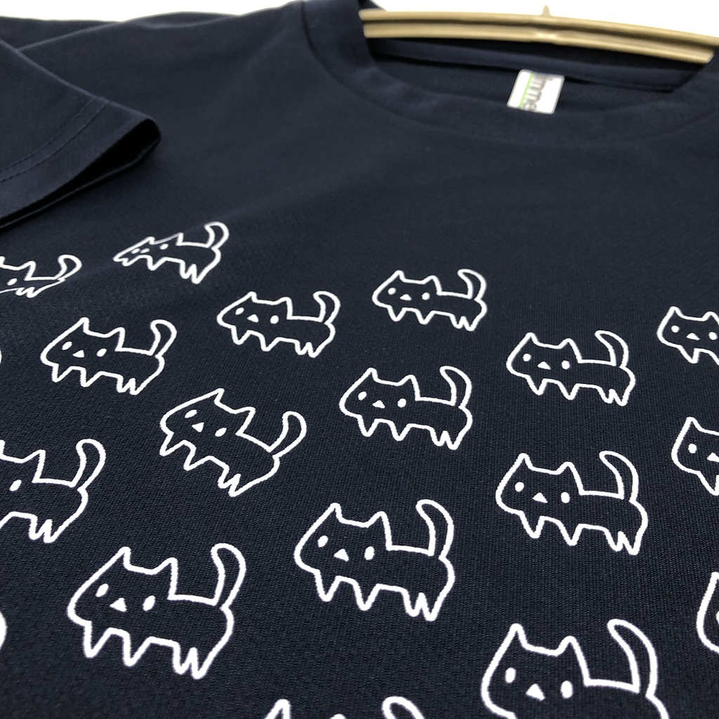 <速乾ドライ>【3L~Sサイズ】ネコいっぱいTシャツ【ネイビー】(あんしんBOOTHパック(匿名)で自宅から発送)