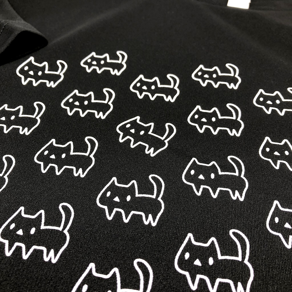 <速乾ドライ> 【3L/LL/L/M/Sサイズ】ネコいっぱいTシャツ【ブラック】(あんしんBOOTHパック(匿名)で自宅から発送)
