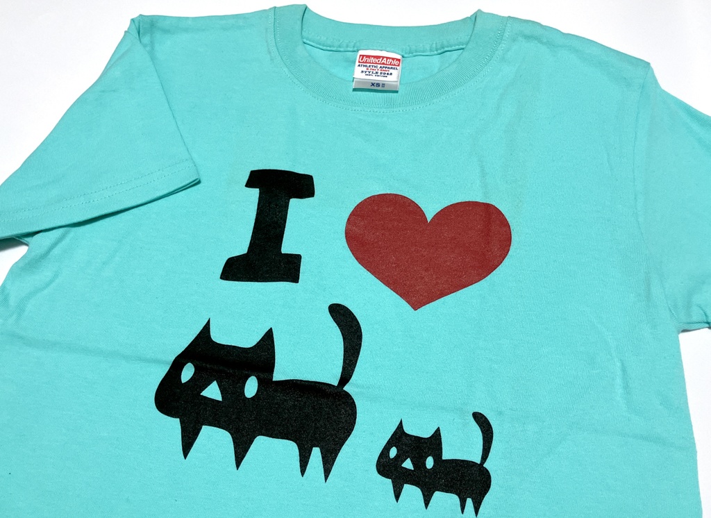 <綿100%>【メンズXS】I LOVE 黒ネコTシャツ (あんしんBOOTHパック（匿名）で自宅から発送)