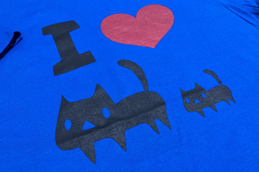 ★SALE★<綿100%薄手>【Sサイズ】I LOVE 黒ネコTシャツ ロイヤルブルー (あんしんBOOTHパック(匿名)で自宅から発送)