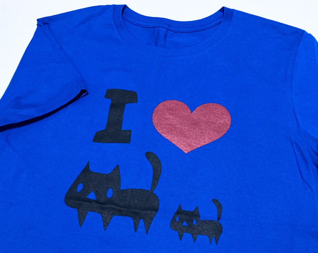 ★SALE★<綿100%薄手>【Sサイズ】I LOVE 黒ネコTシャツ ロイヤルブルー (あんしんBOOTHパック（匿名）で自宅から発送)