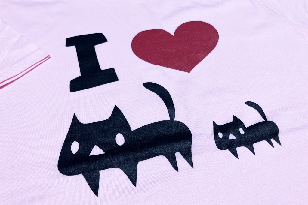 ★SALE★<綿100%薄手>【Mサイズ】I LOVE 黒ネコTシャツ シャーベットピンク (あんしんBOOTHパック(匿名)で自宅から発送)