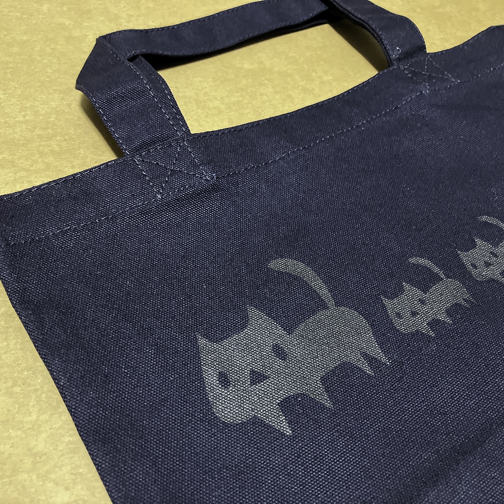 黒ネコ ミニトートバッグ ネイビー(あんしんBOOTHパック(匿名)で自宅から発送)