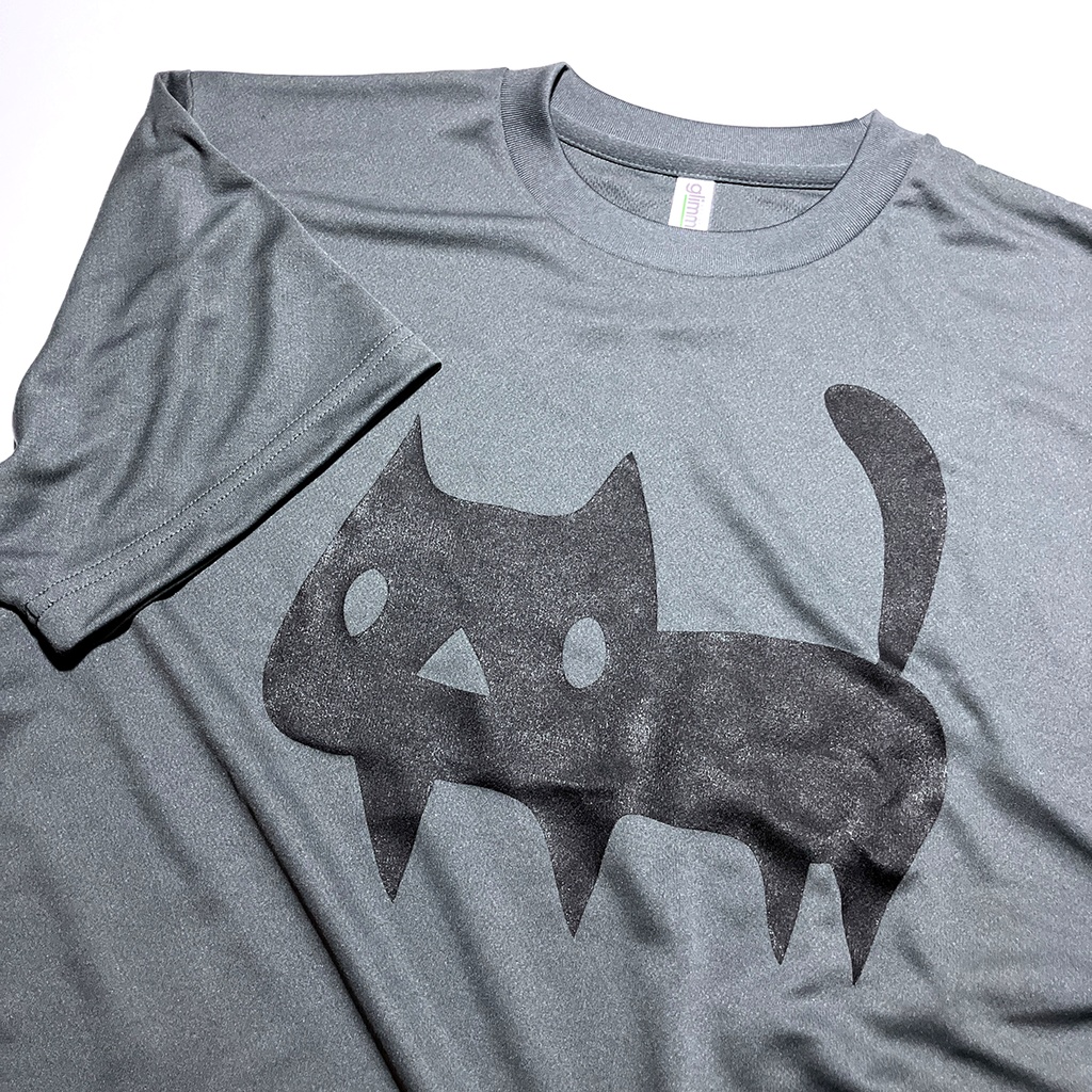 <速乾ドライ>【Lサイズ】大きな黒ネコTシャツ【187ダークグレー】(あんしんBOOTHパック（匿名）で自宅から発送)