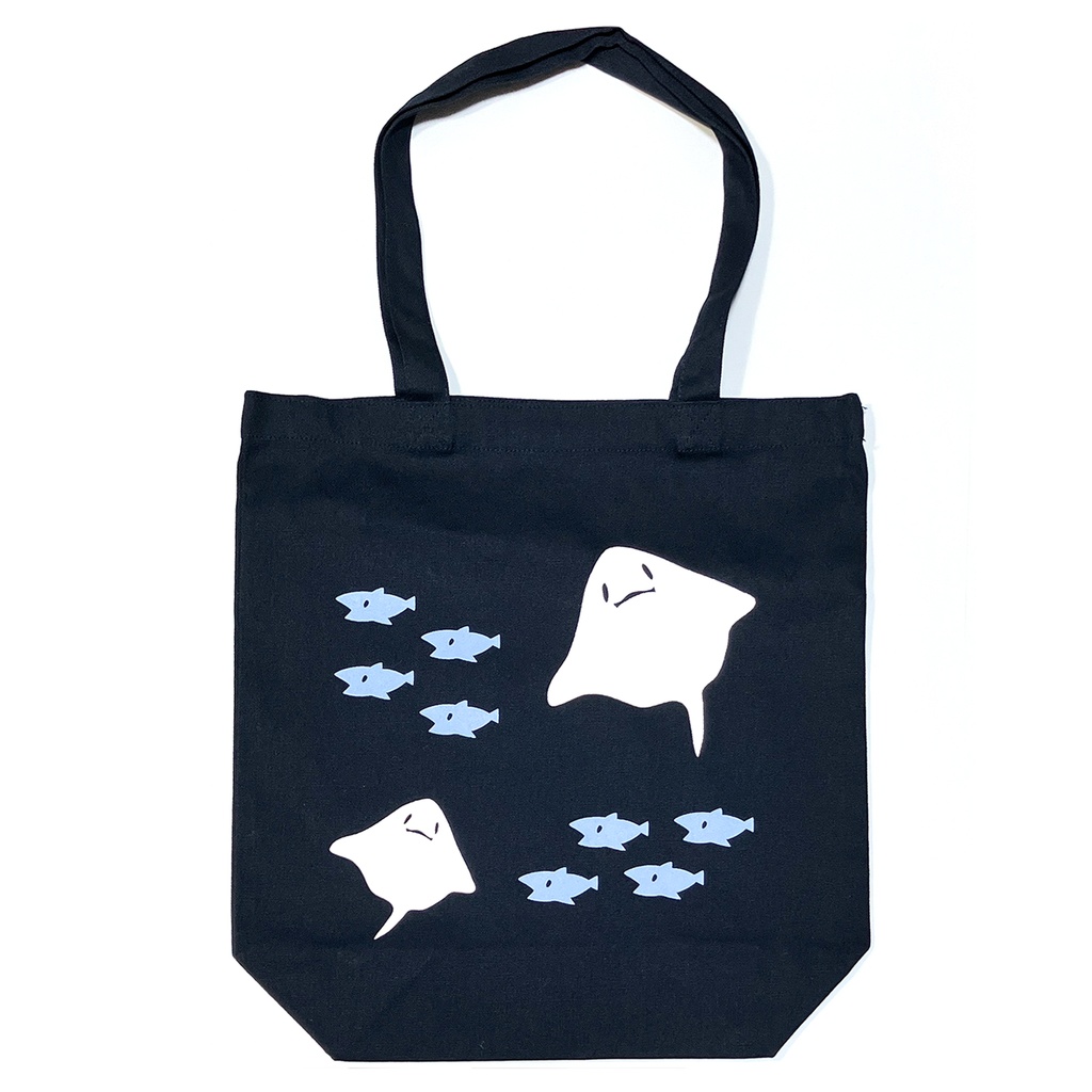 【ネイビー】エイと魚トートバッグ(あんしんBOOTHパック（匿名）で自宅から発送)
