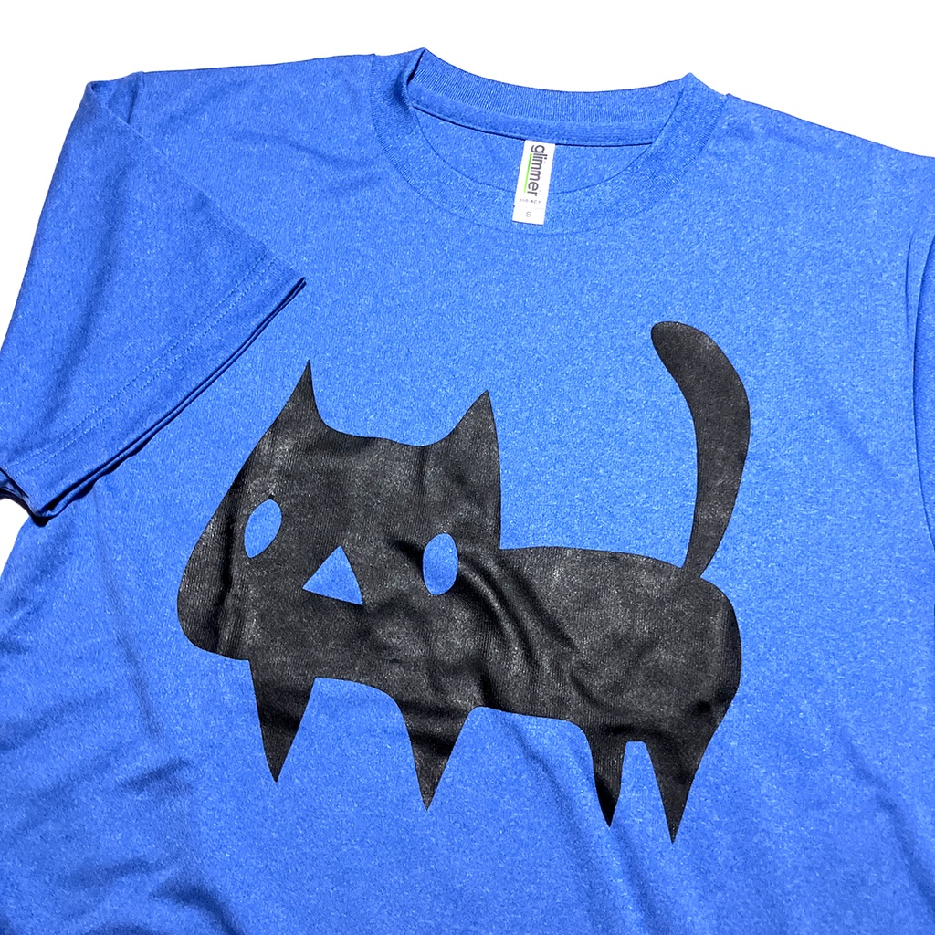 <速乾ドライ>【Sサイズ】大きな黒ネコTシャツ【902ミックスブルー】(あんしんBOOTHパック（匿名）で自宅から発送)